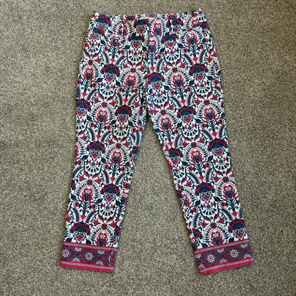 Ann Taylor LOFT Riviera Pant Marisa Fit 6P Pink Navy Paisley Medallion Cropped